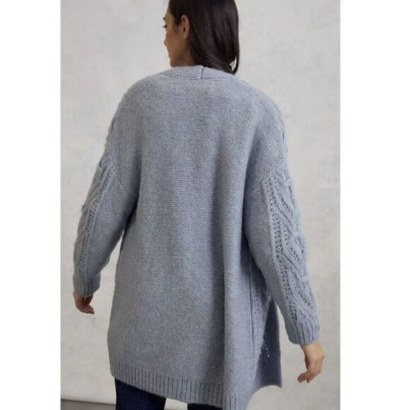 Anthropologie Nuria Cable Knit Cardigan Sweater Blue Women XS Petite Cozy Fuzzy - Picture 3 of 11